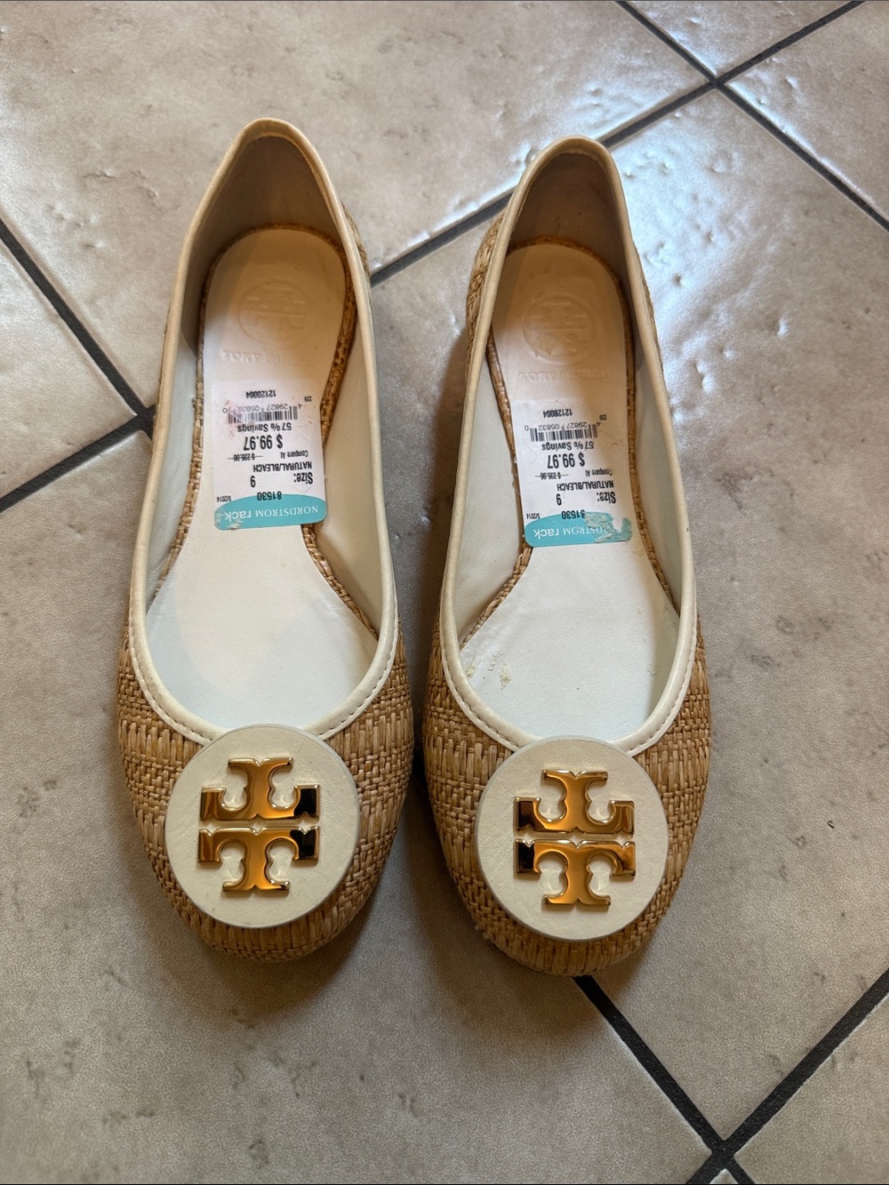 Tory Burch Natural Raffia Ballet Flats with Gold Logo 9
